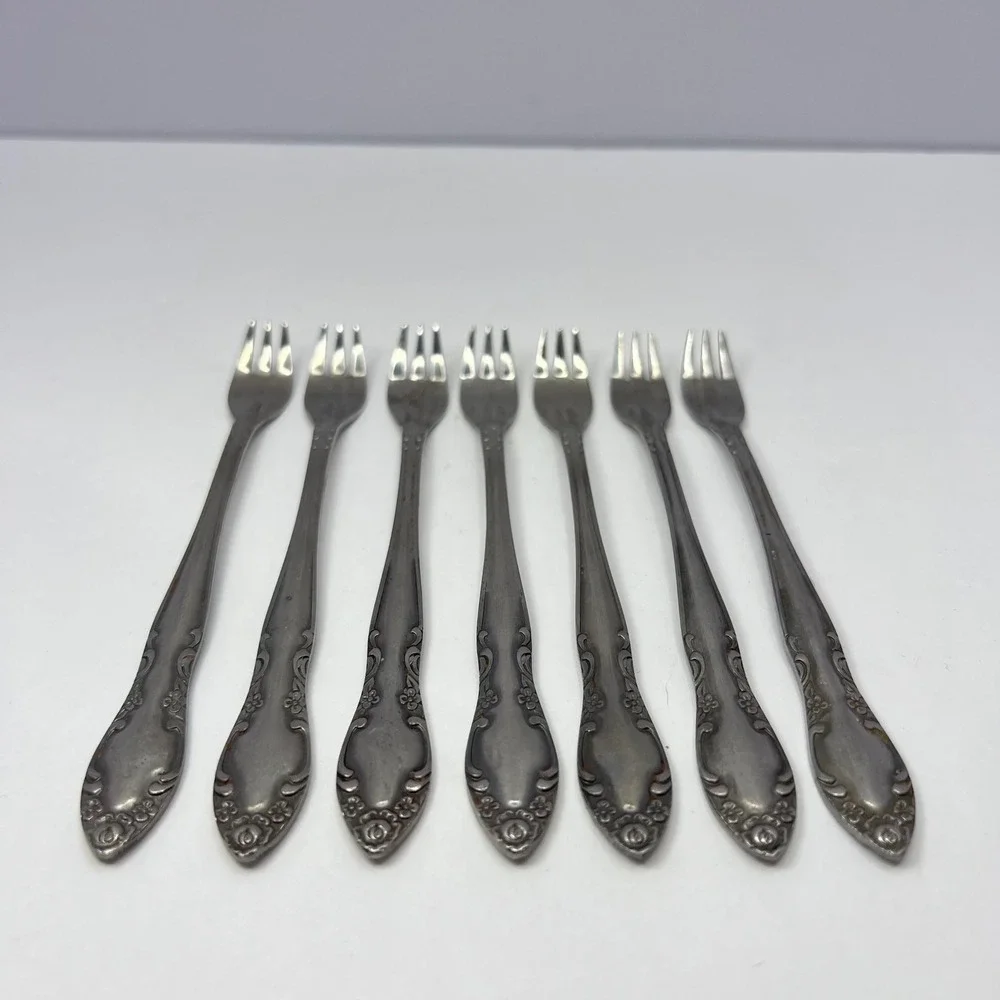 Oneida Northland Stainless Steel Seafood Forks 7 Royal Ballad Vtg 70s Cocktail